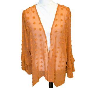 Evening Orange Puffed Sheer Cardigan Top with Long Sleeve in Size XL - NWOT